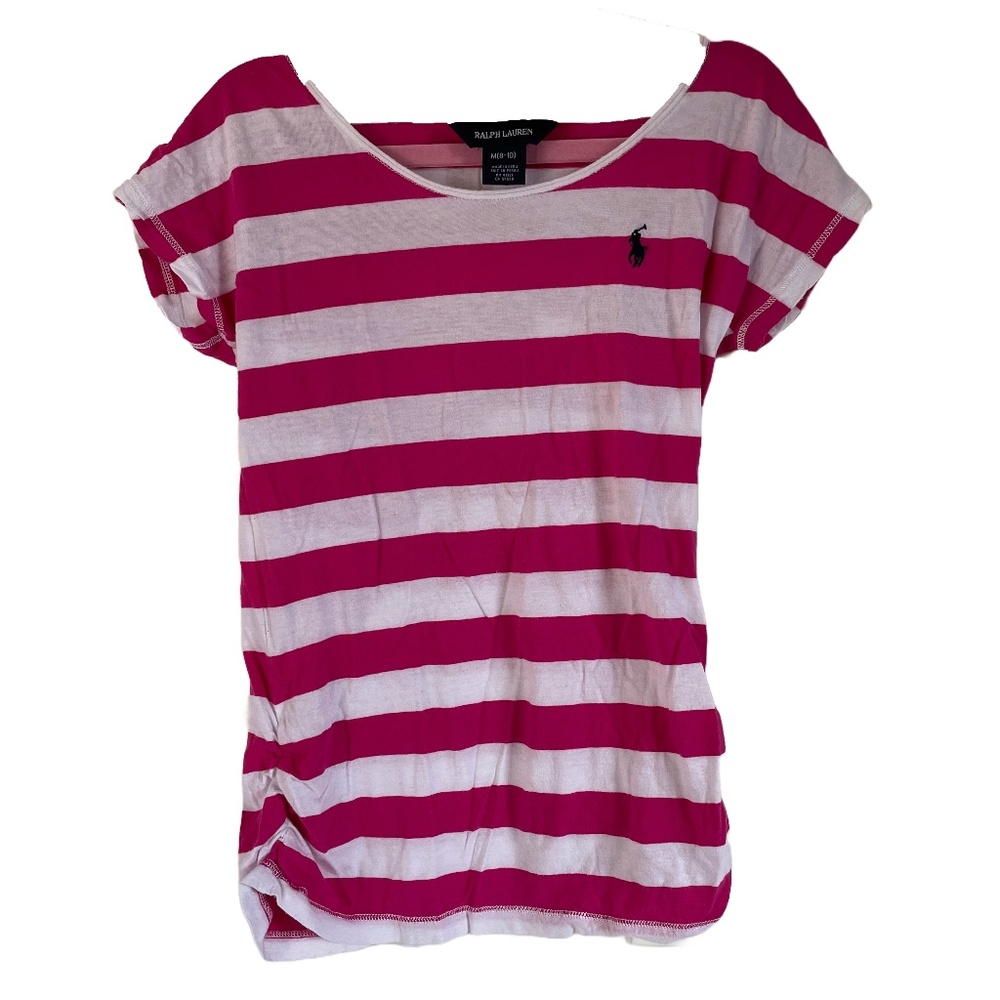 Ralph Lauren Pink and White Striped Shirt Girls Size 8-10